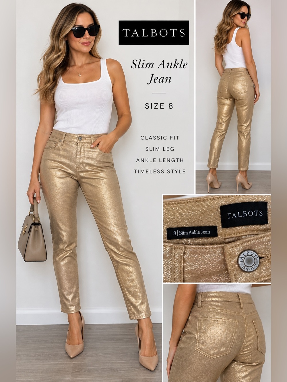 Talbots Metallic Gold Slim Ankle Pants